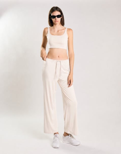 Agon Drawstring wide leg lounge trousers in cream - view 1
