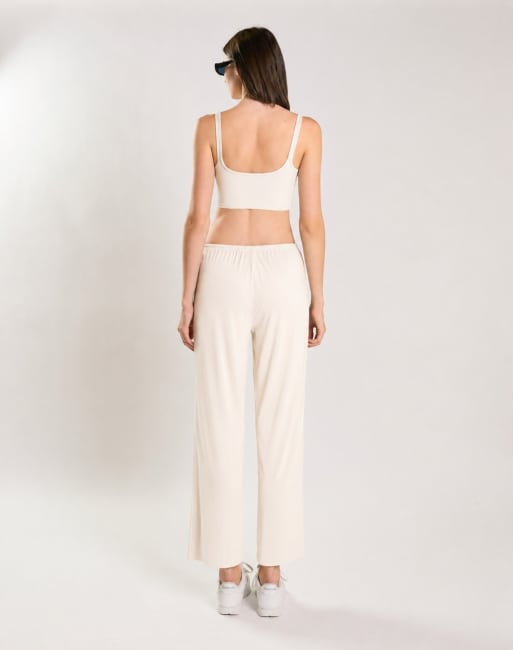 Agon Drawstring wide leg lounge trousers in cream, 2 of 4