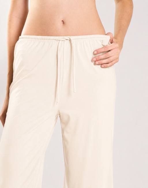 Agon Drawstring wide leg lounge trousers in cream, 3 of 4