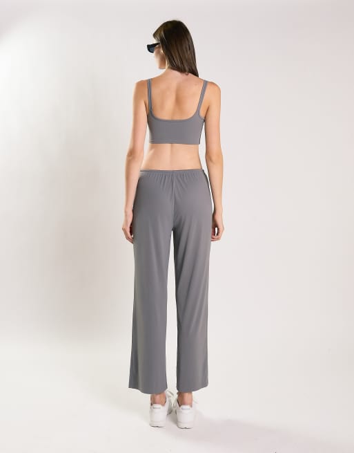 Agon Drawstring wide leg lounge trousers in grey, 2 of 4