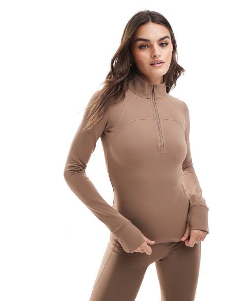 Agon Half zip long sleeve top in cocoa - view 1