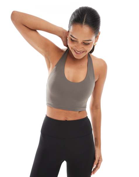 Agon Halterneck sports bra in khaki