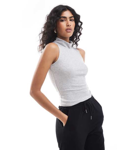 Agon High neck sleeveless top in grey marl - view 1
