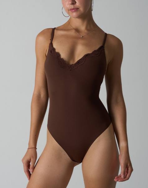 Agon Lace trim bodysuit in brown - view 1