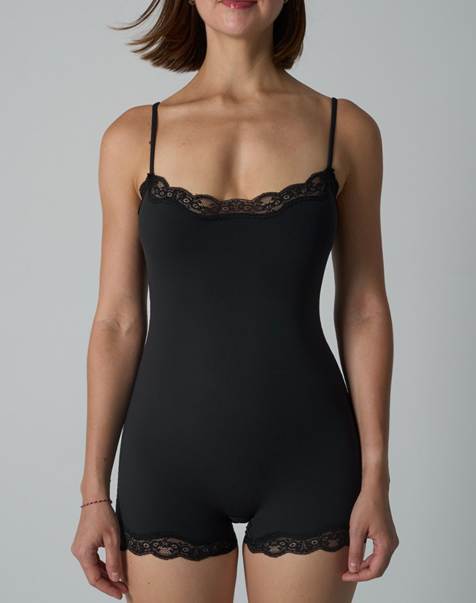 Agon Lace trim cami bodysuit in black - view 1