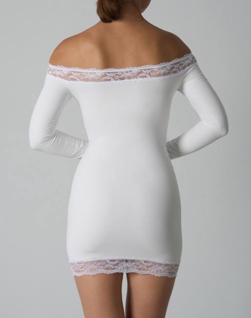 Agon Lace trim off-shoulder slip dress in white, 2 of 3