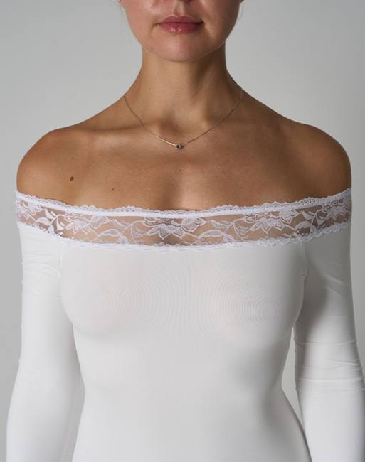 Agon Lace trim off-shoulder slip dress in white, 3 of 3