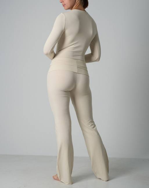 Agon Long sleeve top & flare legging lounge set in cream, 3 of 3