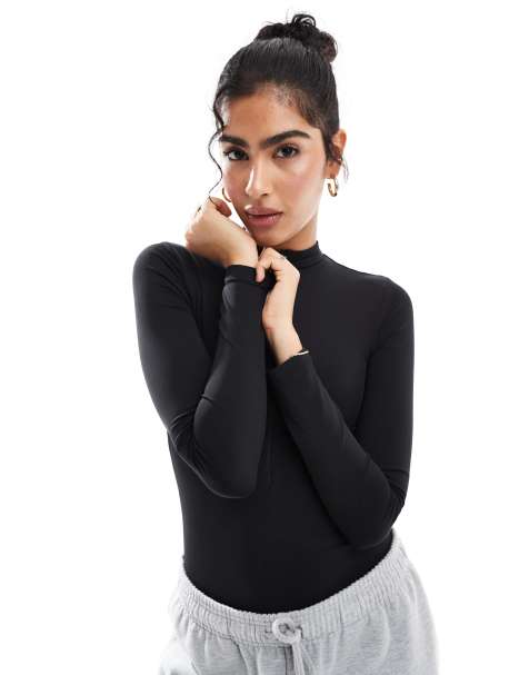 Agon Long sleeve zip up bodysuit in black