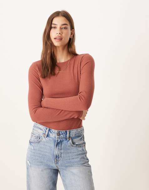 Agon Open-back bodysuit in rose rust rib