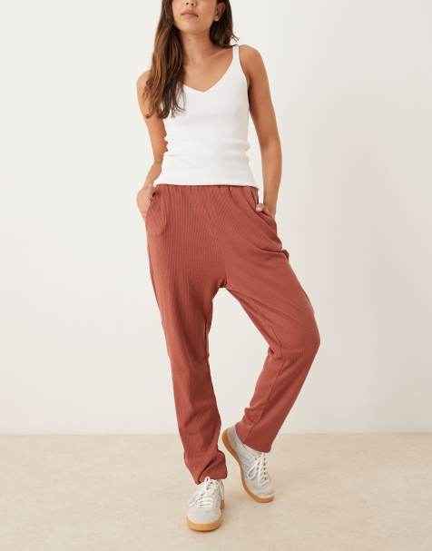 Agon Rib straight trousers in rose rust rib