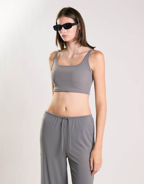 Agon Scoop neck crop tank top in dark grey - view 1
