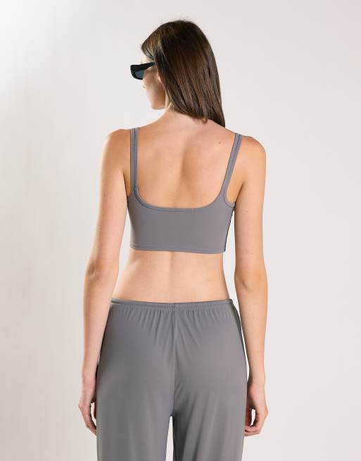 Agon Scoop neck crop tank top in dark grey, 2 of 4