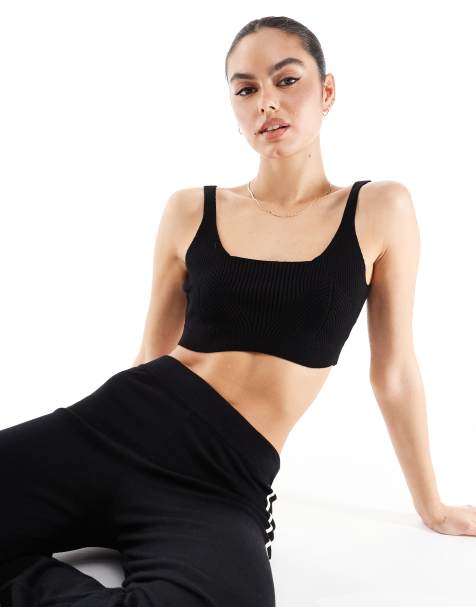 Agon Scoop neck crop top in black