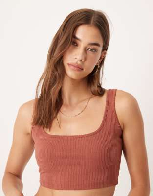 Agon Scoop neck crop top in rose rust rib-Gold