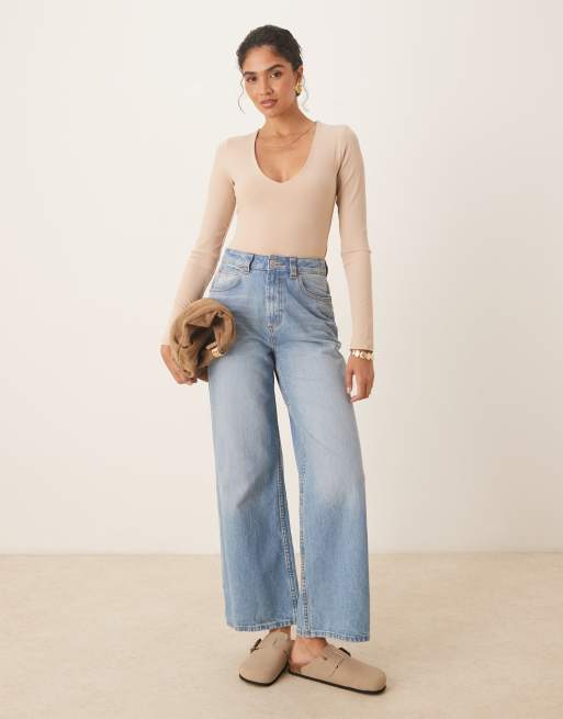 Agon Scoop neck long sleeve bodysuit in stone, 4 of 4