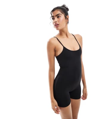 Agon Scoop-neck short-unitard in black