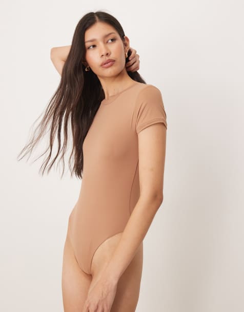 Agon Short sleeve crew neck bodysuit in brown - view 1