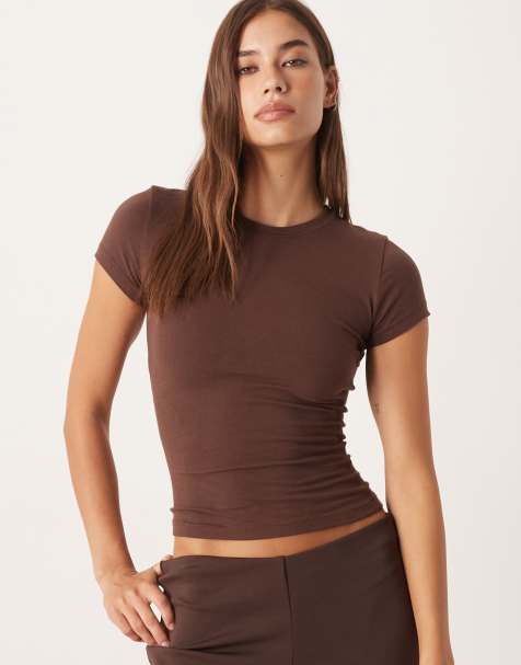 Agon Short sleeve crew neck bodysuit in coffee - view 1