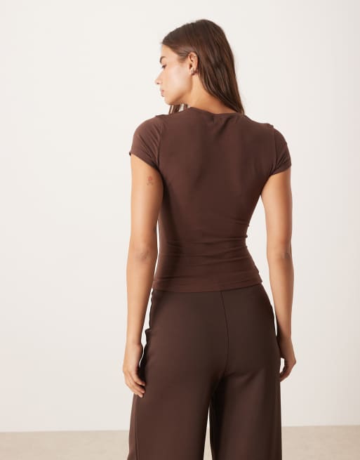 Agon Short sleeve crew neck bodysuit in coffee, 2 of 4