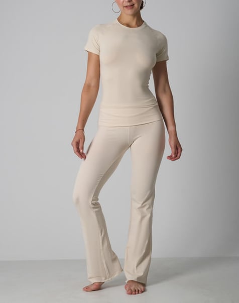 Agon Short sleeve top & flare legging lounge set in cream - view 1