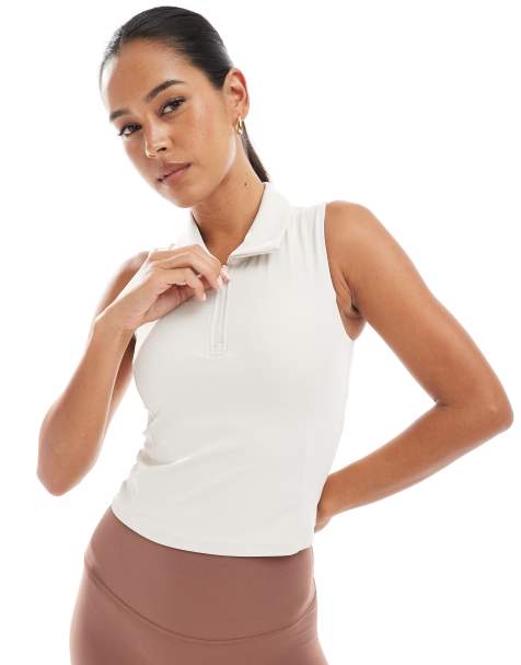 Agon Sleeveless collared top in off white - view 1