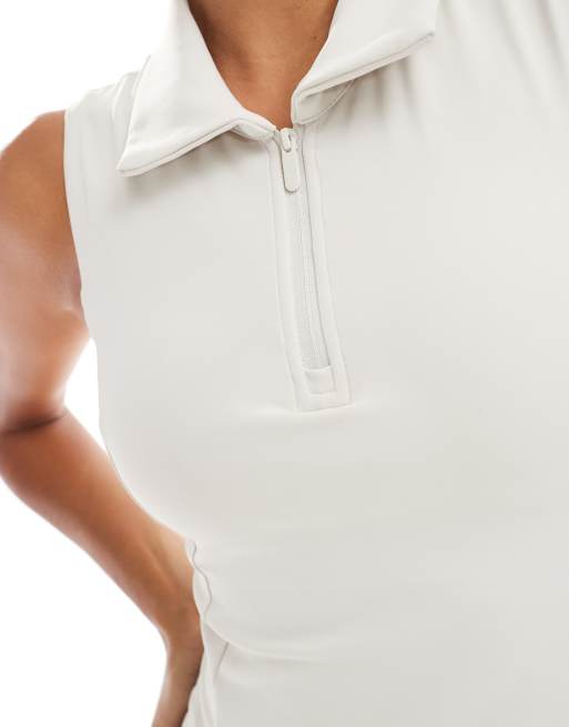 Agon Sleeveless collared top in off white, 3 of 4