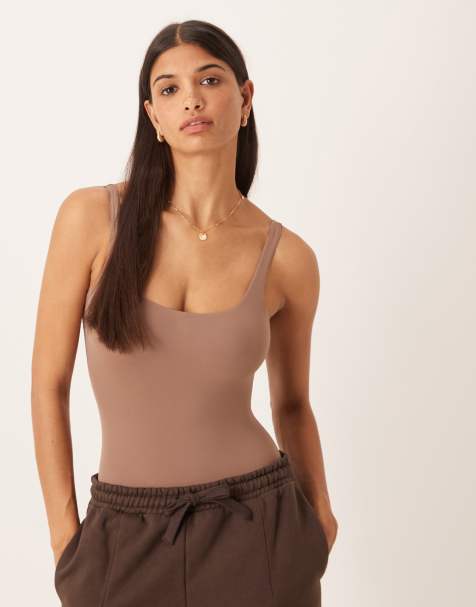 Agon Square neck bodysuit in brown - view 1