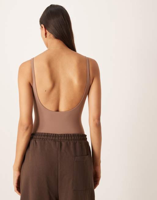 Agon Square neck bodysuit in brown, 4 of 4