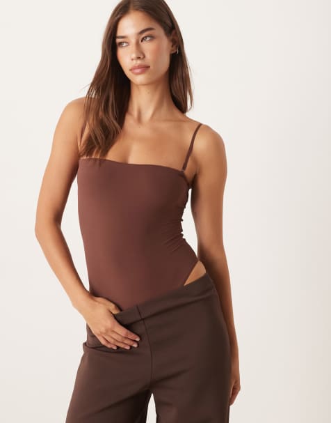 Agon Square neck bodysuit in coffee - view 1