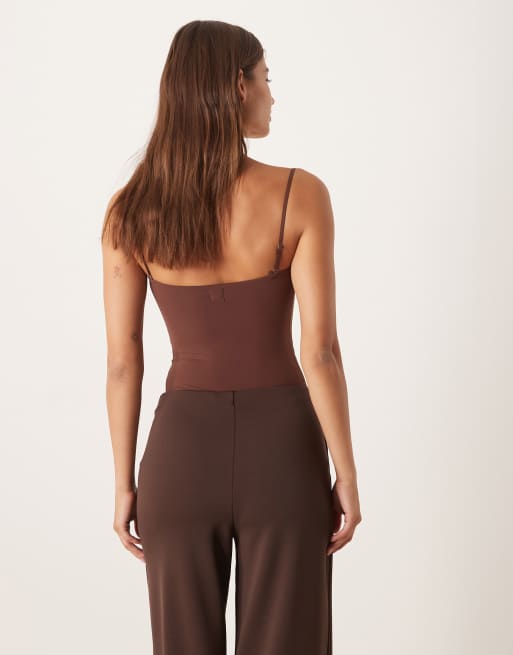 Agon Square neck bodysuit in coffee, 2 of 4