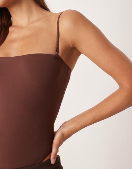 Agon Square neck bodysuit in coffee, 3 of 4