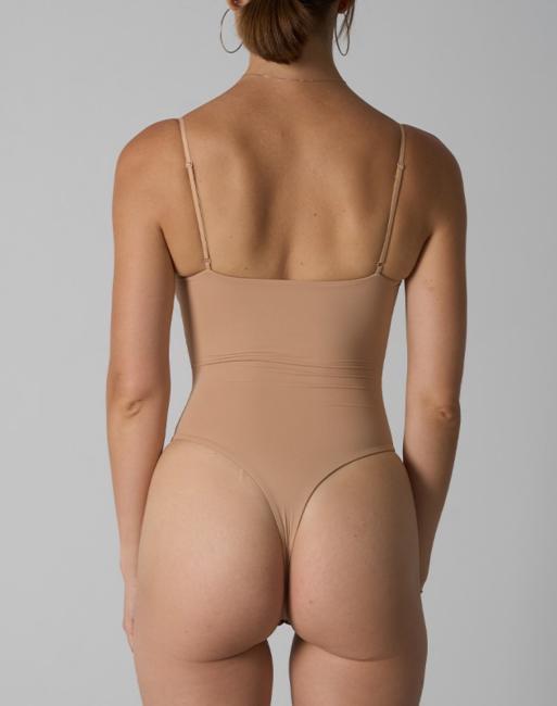 Agon Square neck bodysuit in sand, 2 of 3