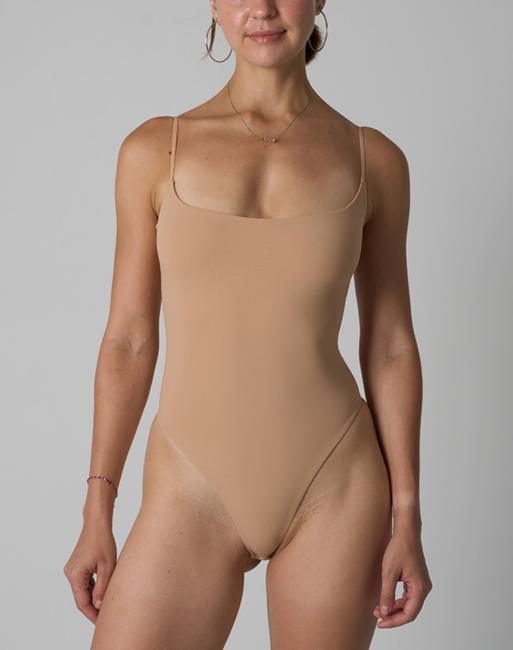 Agon Square neck bodysuit in sand, 3 of 3