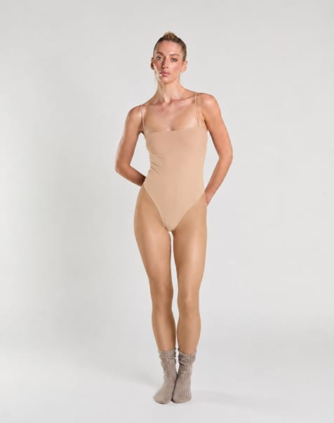 Agon Square neck bodysuit in sand - view 1