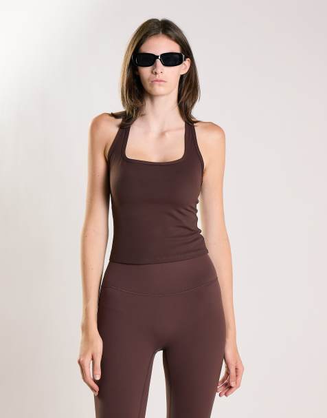 Agon Square neck racerback tank top in brown - view 1