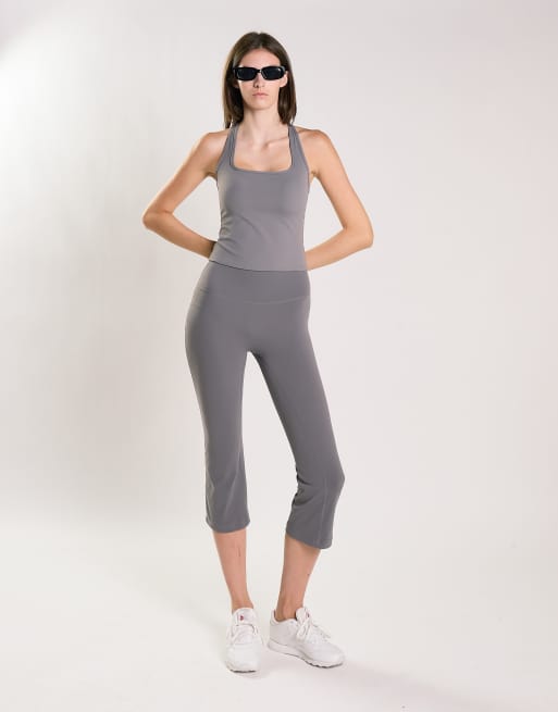 Agon Square neck racerback tank top in dark grey, 2 of 4
