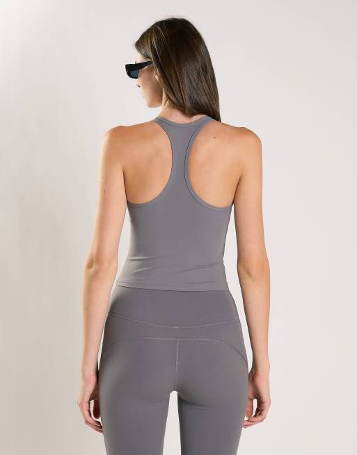 Agon Square neck racerback tank top in dark grey, 3 of 4