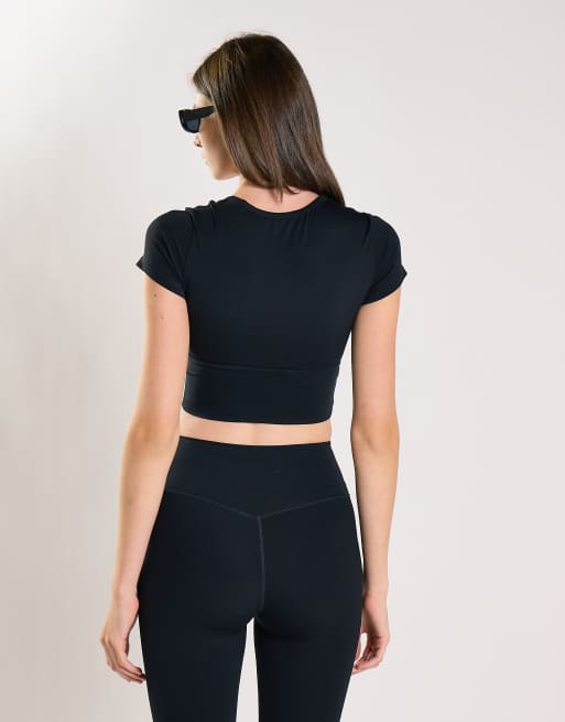 Agon Square neck short sleeve crop top in black, 2 of 4