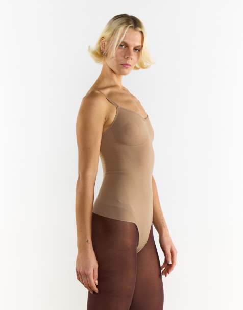 Agon V neck bodysuit in beige