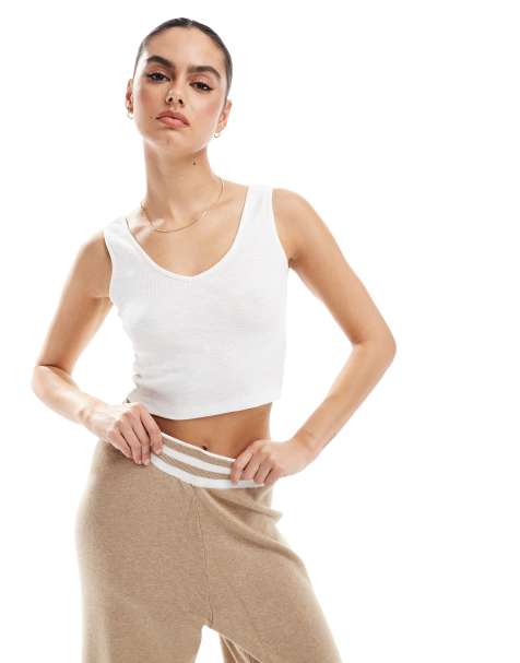 Agon V neck crop top in off white - view 1