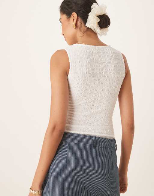 Agon V neck ribbed bodysuit in white textured, 4 of 4