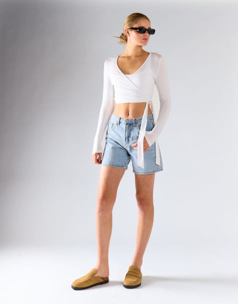Agon Wrap crop top in cream - view 1