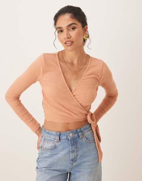 Agon Wrap crop top in dusty orange - view 1