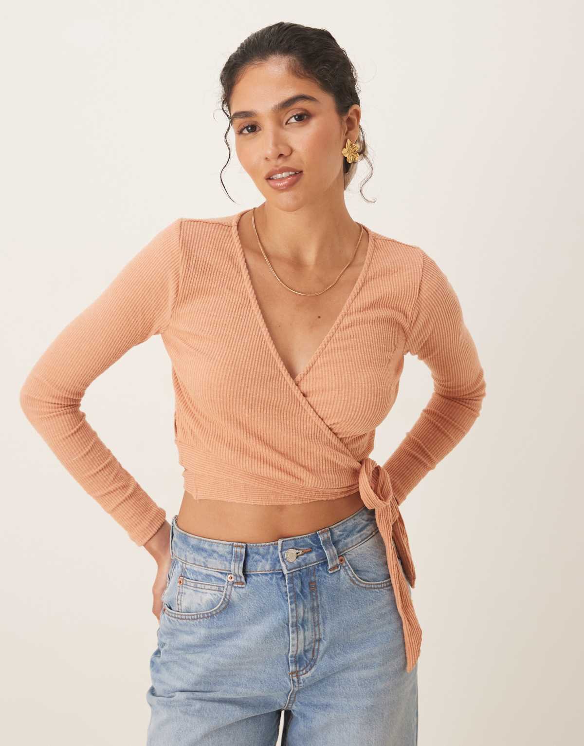 Agon Wrap crop top in dusty orange