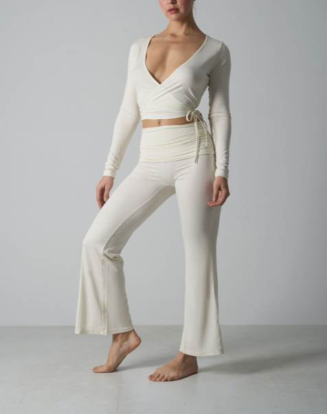 Agon Wrap long sleeve top & flare legging lounge set in cream - view 1
