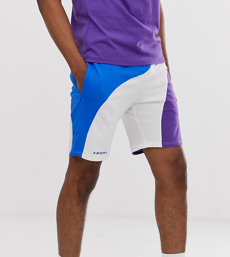 Agora logo shorts with contrast panelling-Blue