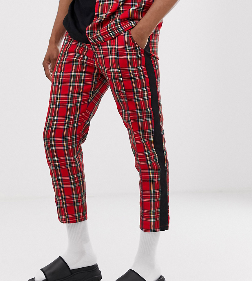 Agora relaxed cropped trousers in check with side stripe-Red