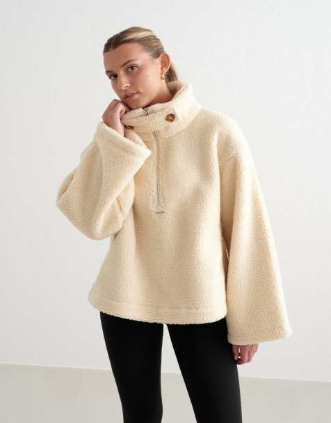 Aim'n Almond white pile anorak in white - view 1