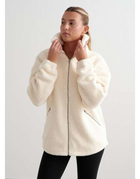 Aim'n Almond white pile jacket in white - view 1